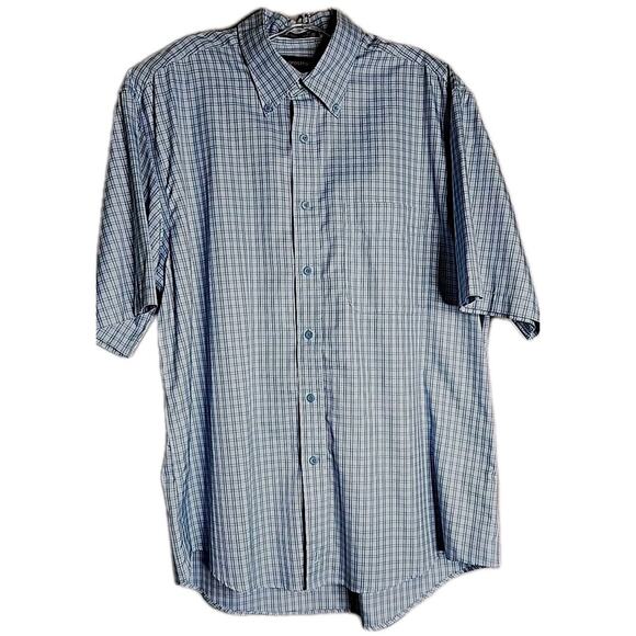 NORDSTROM SmartCare Men's Shirt Blue Gingham Check Wrinkle Free Short Sleeve - Picture 1 of 7